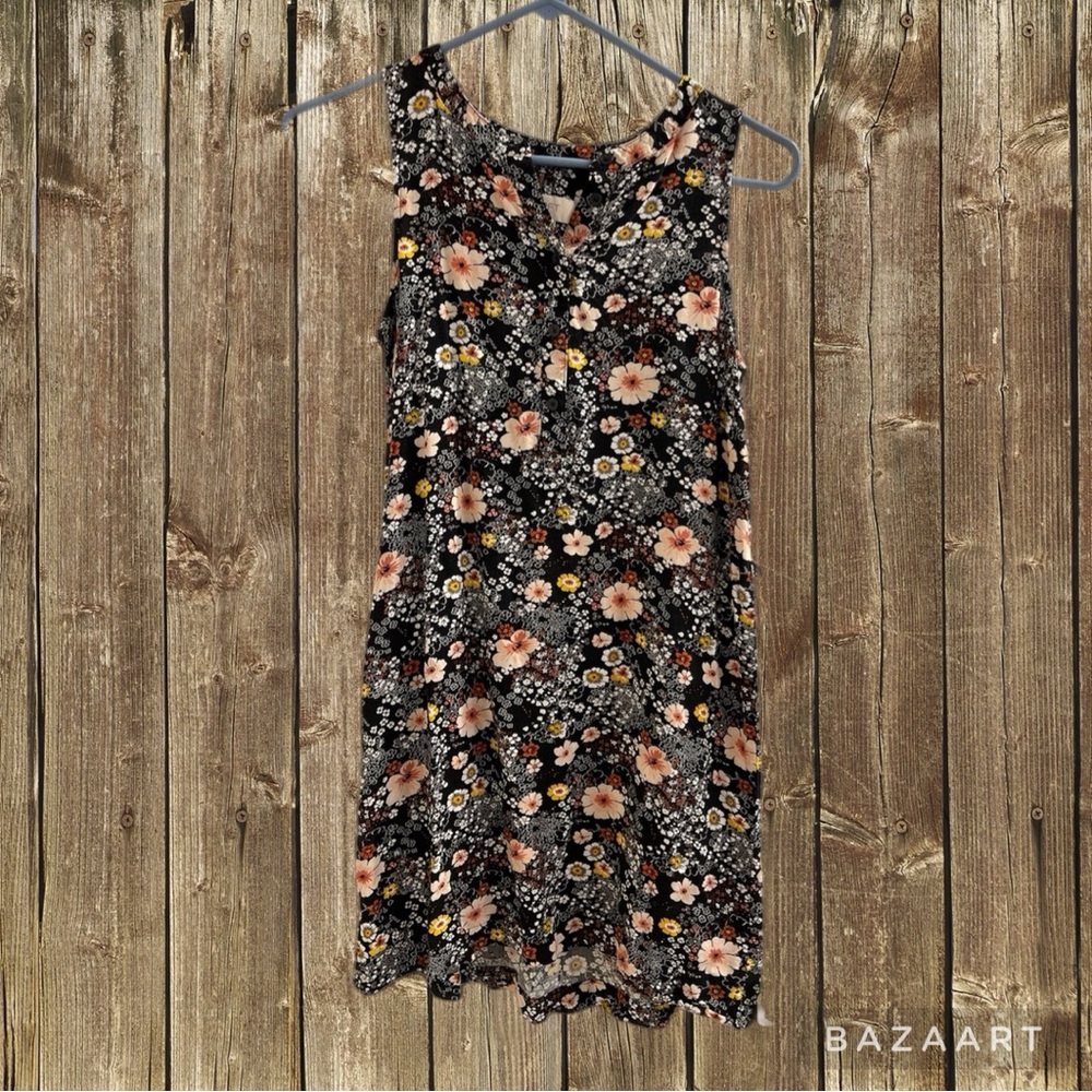 Loft Black flower dress, Size XS above the knee